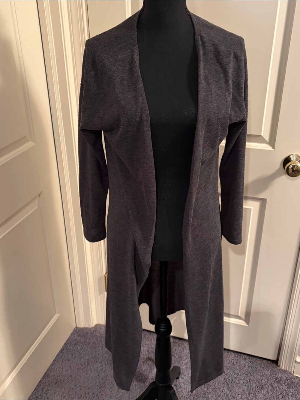 See You Monday Long Open-Front Cardigan in Charcoal